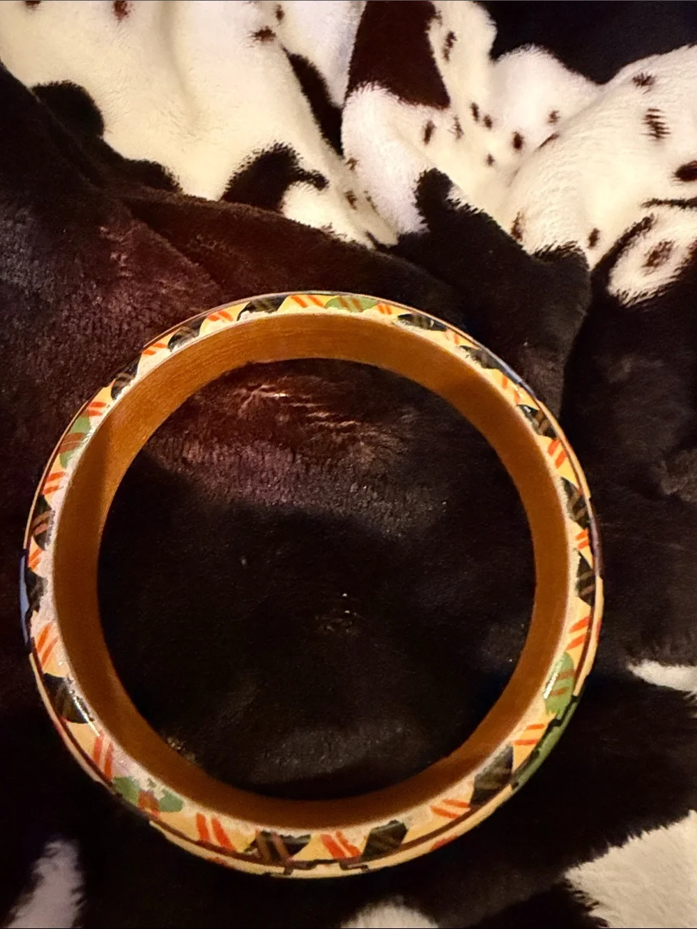 Hand-Painted Southwestern Wooden Bangle Bracelet - Yellow, Blue, Green